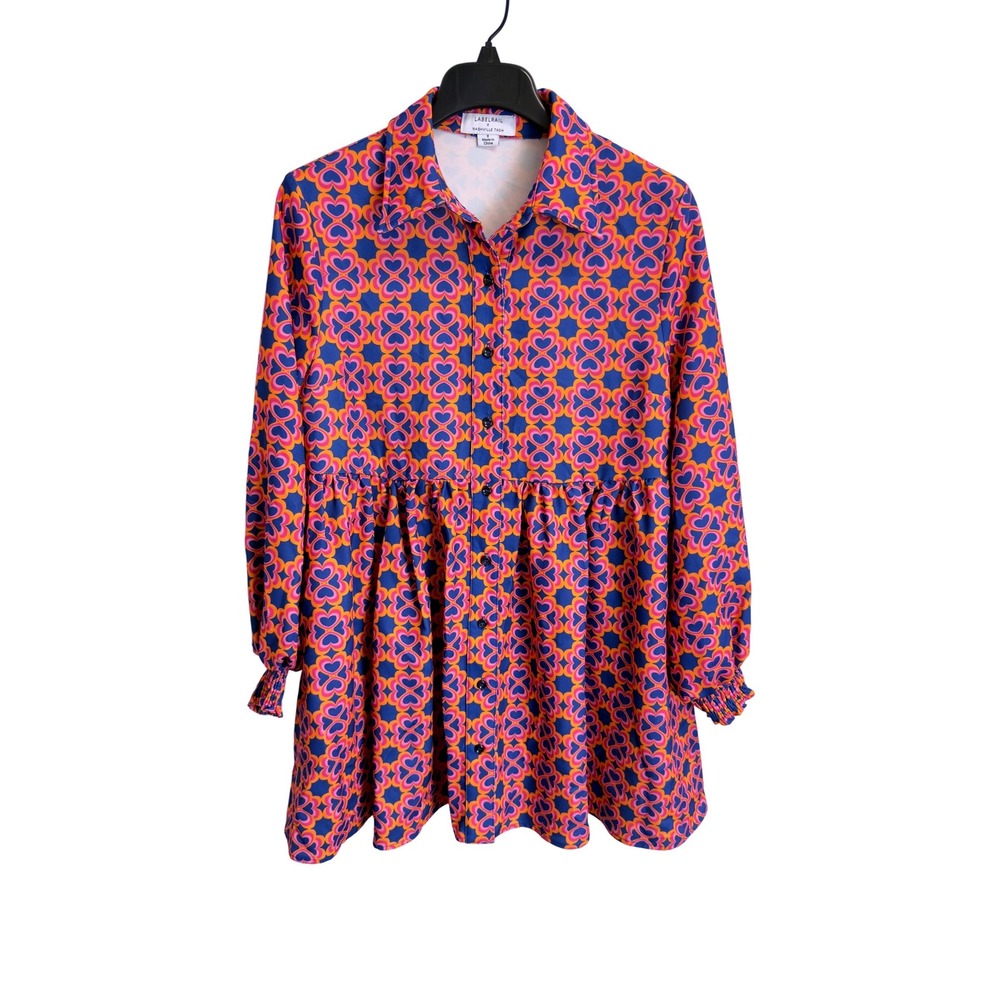 Labelrail x Nashville Tash Retro Heart Print Mini Dress Blue Pink Orange 8